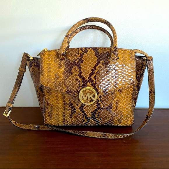MICHAEL Michael Kors Handbags - Michael Kors python skin finish shoulder bag W15”x H11”